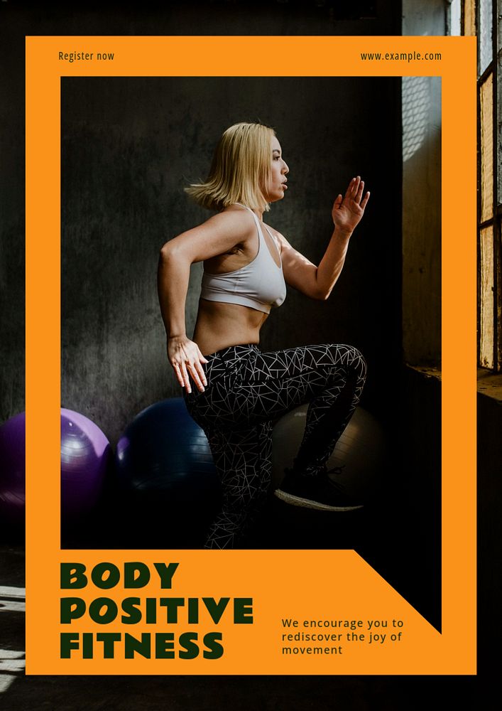 Body positive fitness poster template, editable text & design