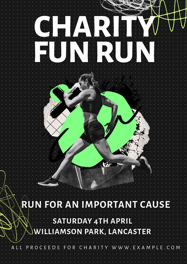 Charity run poster template, editable text & design