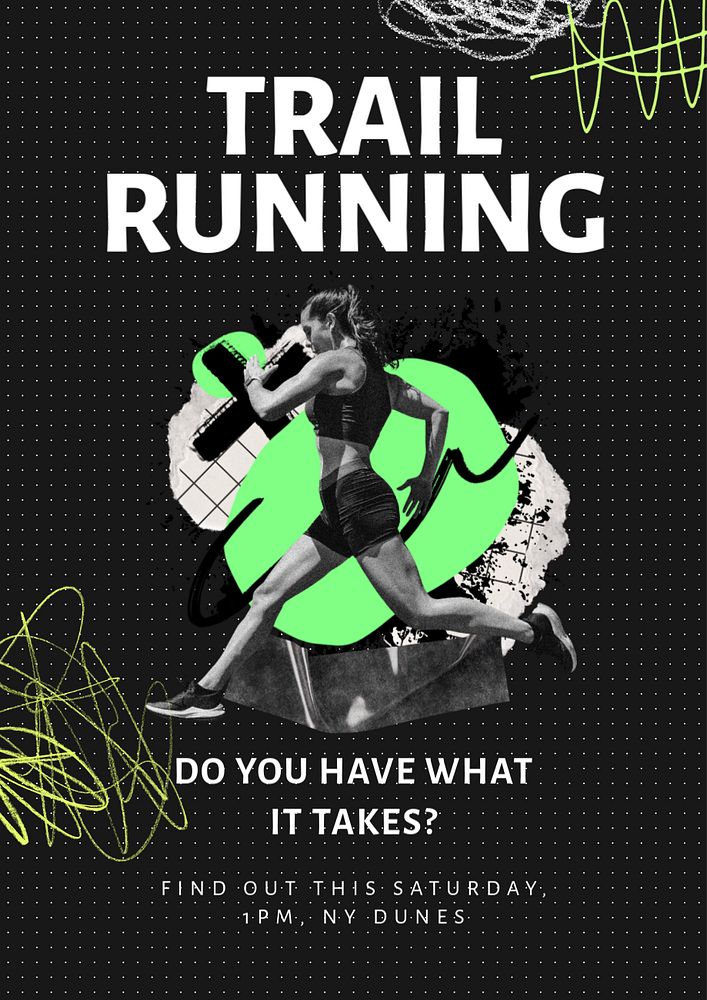 Trail running poster template, editable text & design