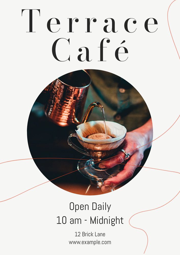 Terrace cafe poster template, editable text & design