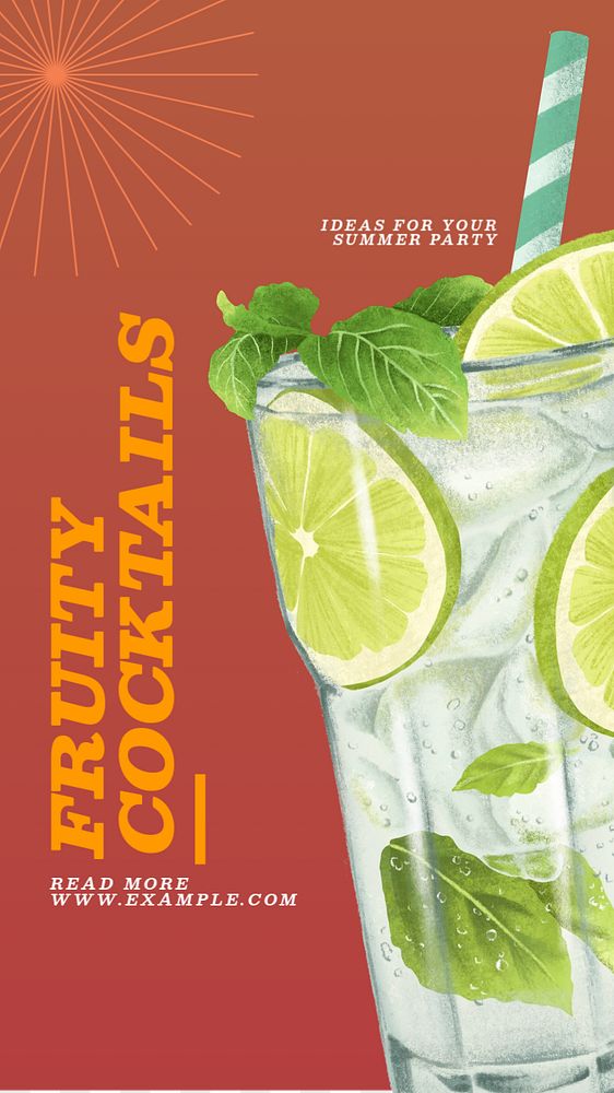 Fruity cocktails Instagram story template, editable text