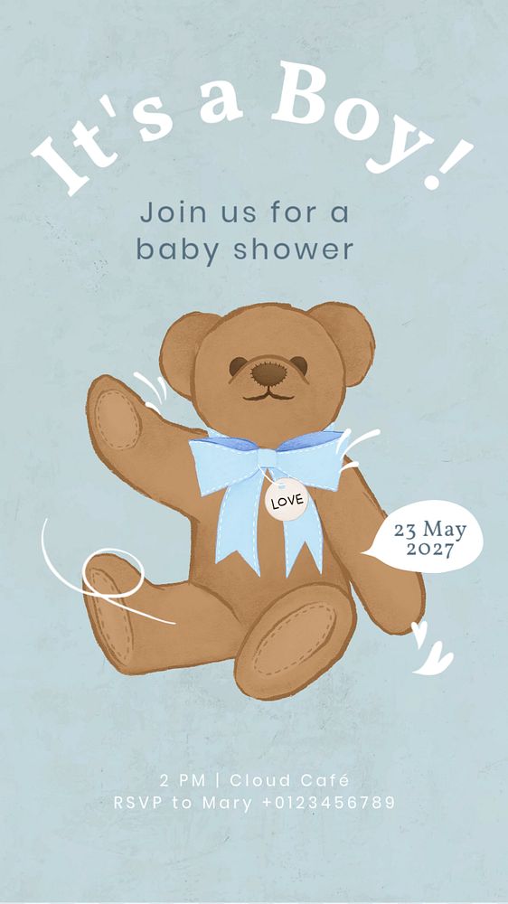 Boy baby shower Instagram story template, editable text