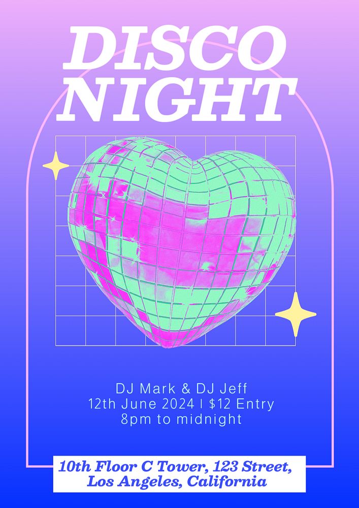 Disco night  poster template, editable text and design