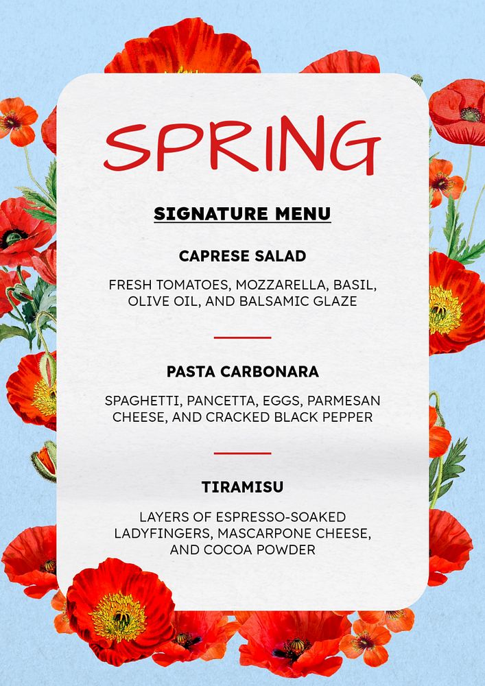 Signature menu poster template, editable text & design