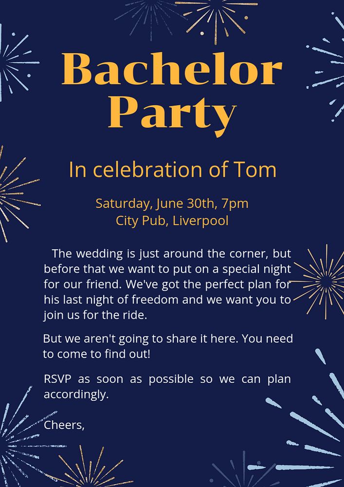 Bachelor party poster template, editable text & design