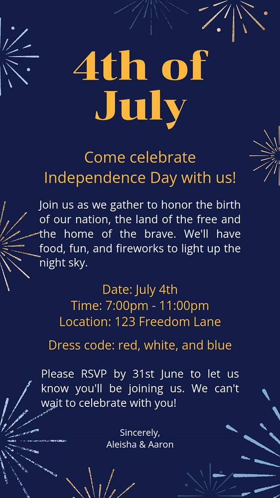 Independence day invitation Instagram story template, editable text