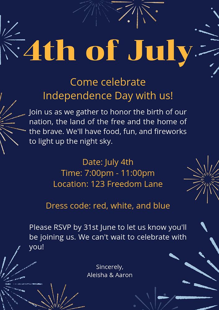 Independence day invitation poster template, editable text & design