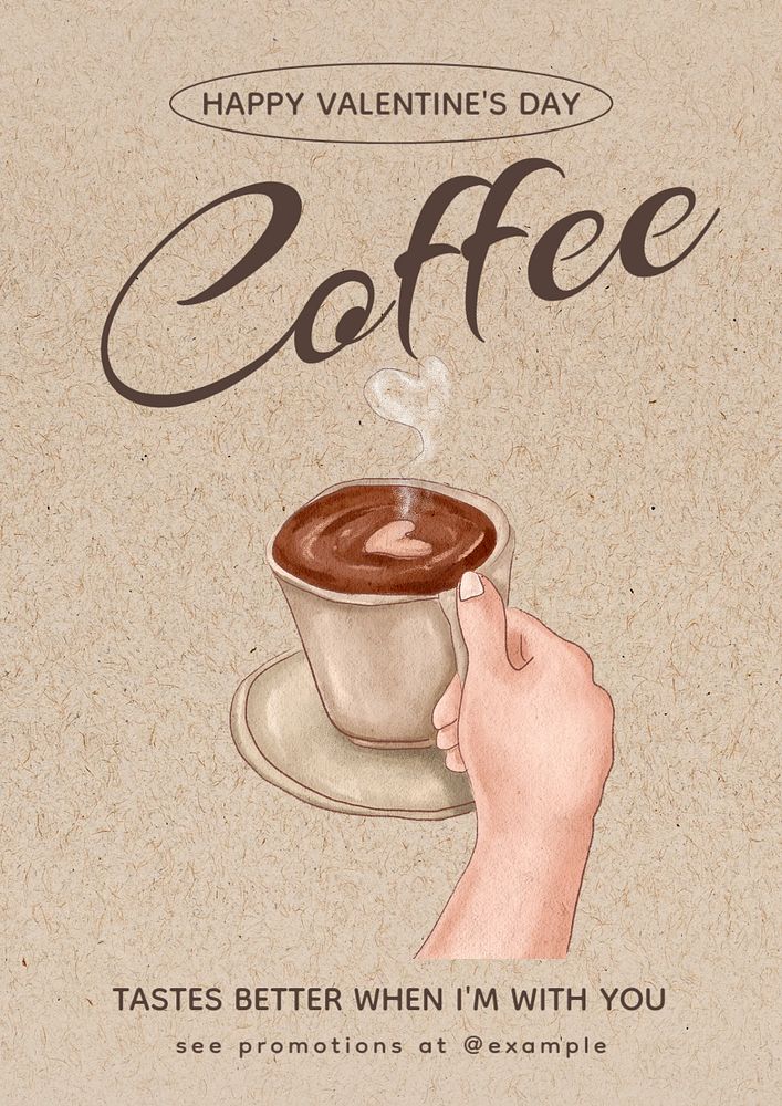 Coffee Valentine's poster template, editable text & design