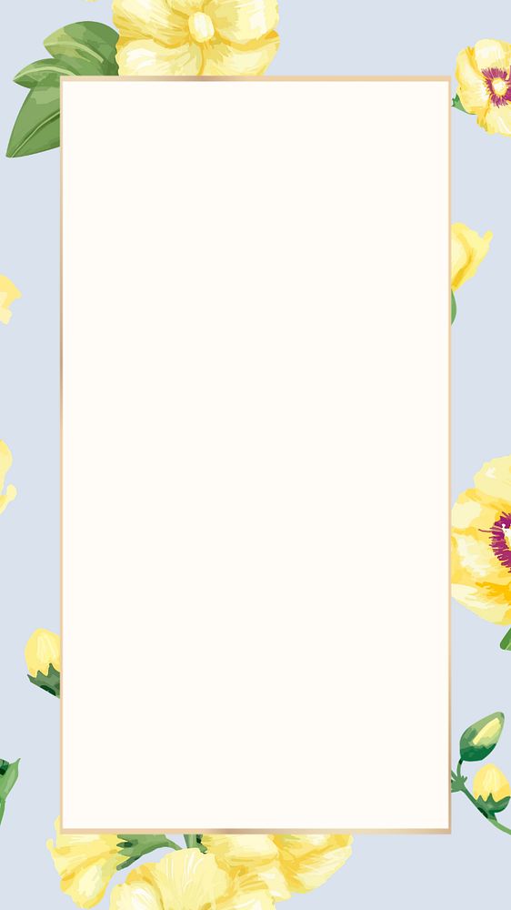 Watercolor flower frame mobile wallpaper, editable yellow hollyhocks design