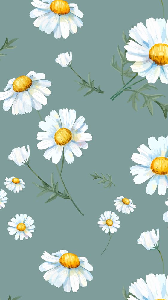 Chamomile pattern mobile wallpaper, editable watercolor flower design