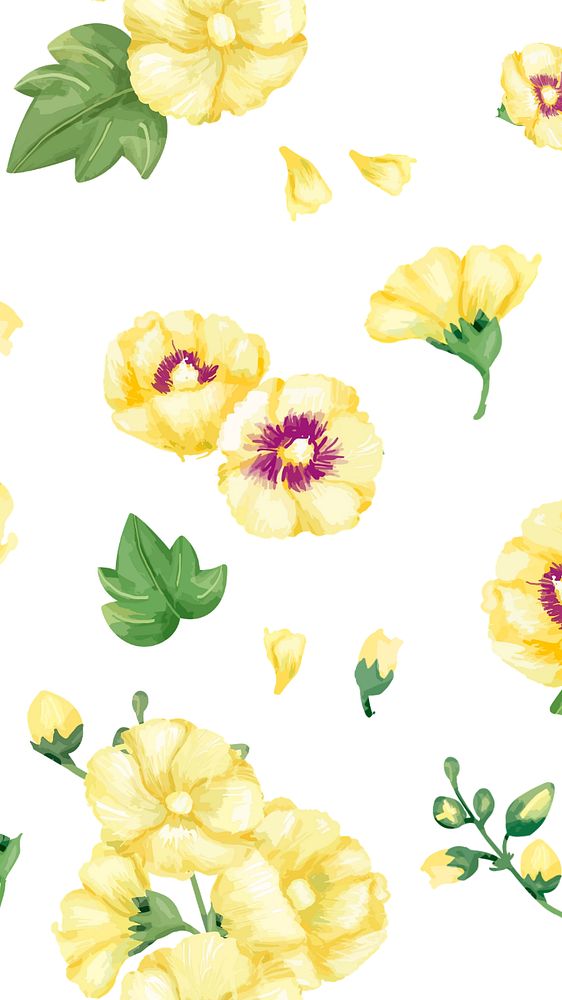 Editable floral mobile wallpaper, yellow hollyhocks pattern design