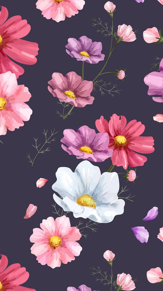 Editable floral mobile wallpaper, colorful pattern design