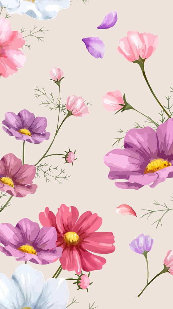 Editable floral mobile wallpaper, colorful pattern design