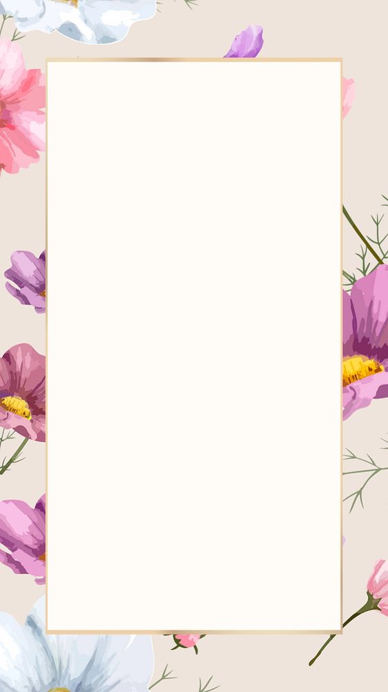 Watercolor colorful flower mobile wallpaper, editable frame design