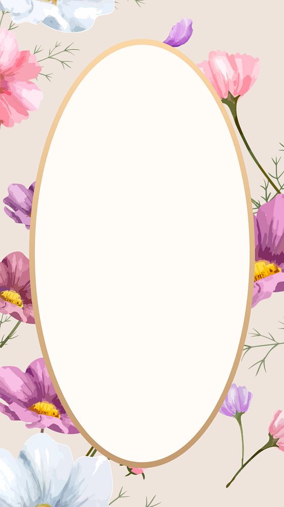 Colorful flower frame mobile wallpaper, editable watercolor design