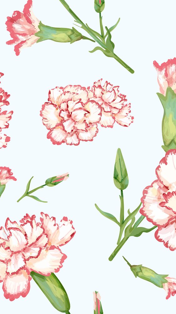 Carnation pattern mobile wallpaper, editable watercolor flower design