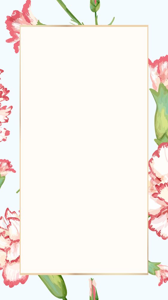 Watercolor carnation flower mobile wallpaper, editable frame design