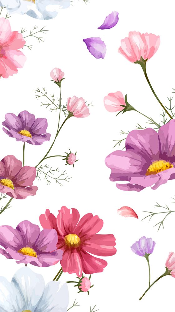 Flower pattern mobile wallpaper, editable watercolor design