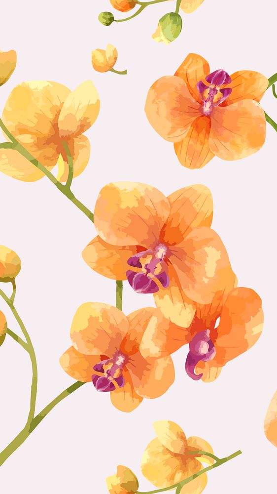 Editable floral mobile wallpaper, orange orchid pattern design