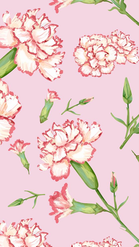 Editable floral mobile wallpaper, carnation pattern design