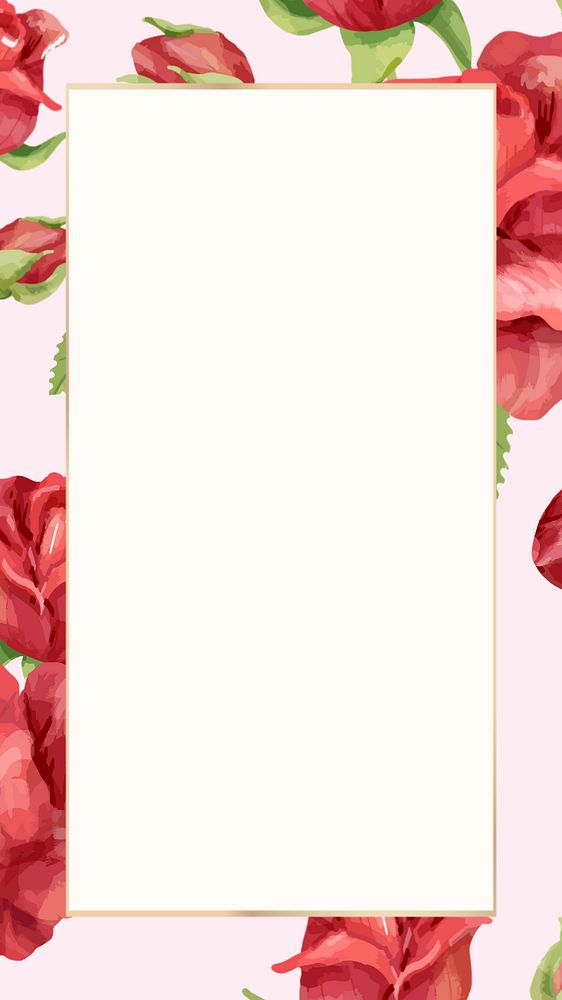 Watercolor flower frame mobile wallpaper, editable red rose design