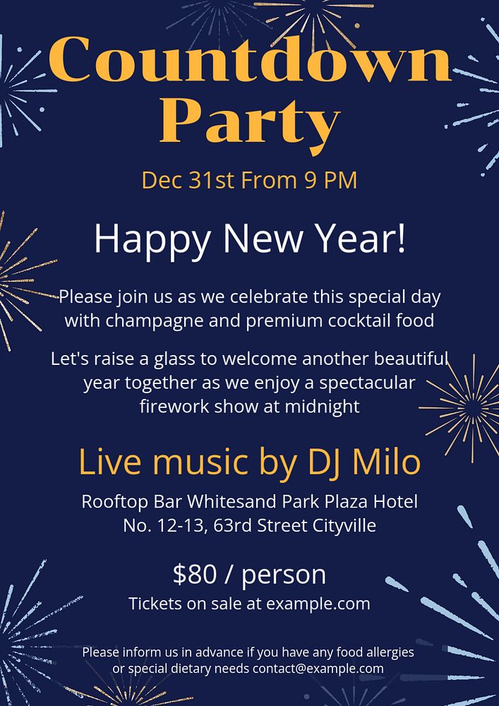 Countdown party poster template, editable text & design