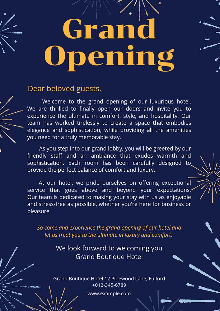 Grand opening poster template, editable text and design