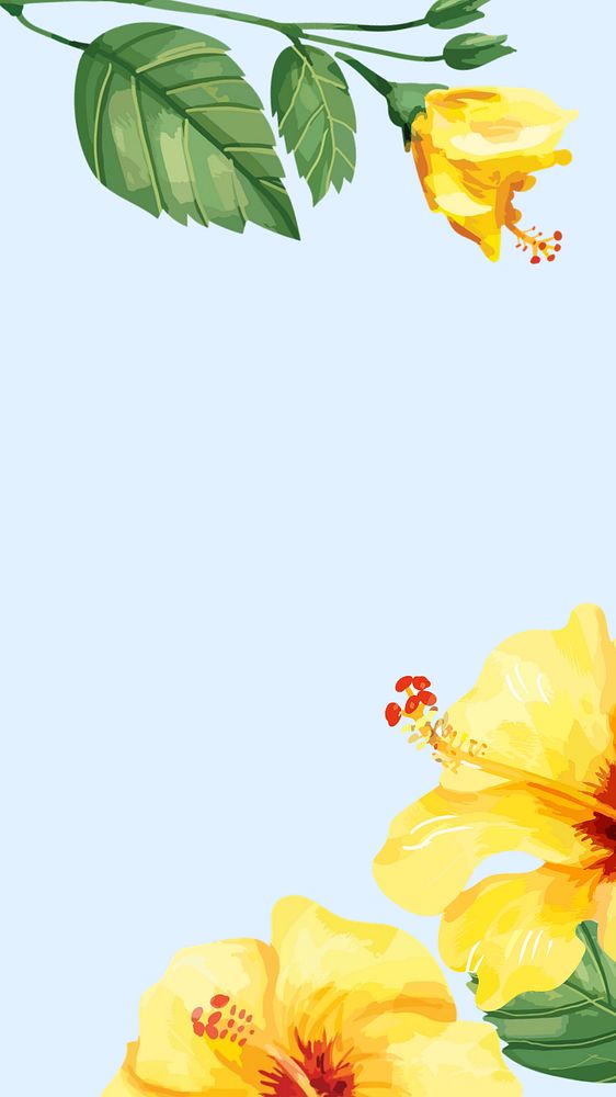 Editable watercolor hibiscus mobile wallpaper, flower design