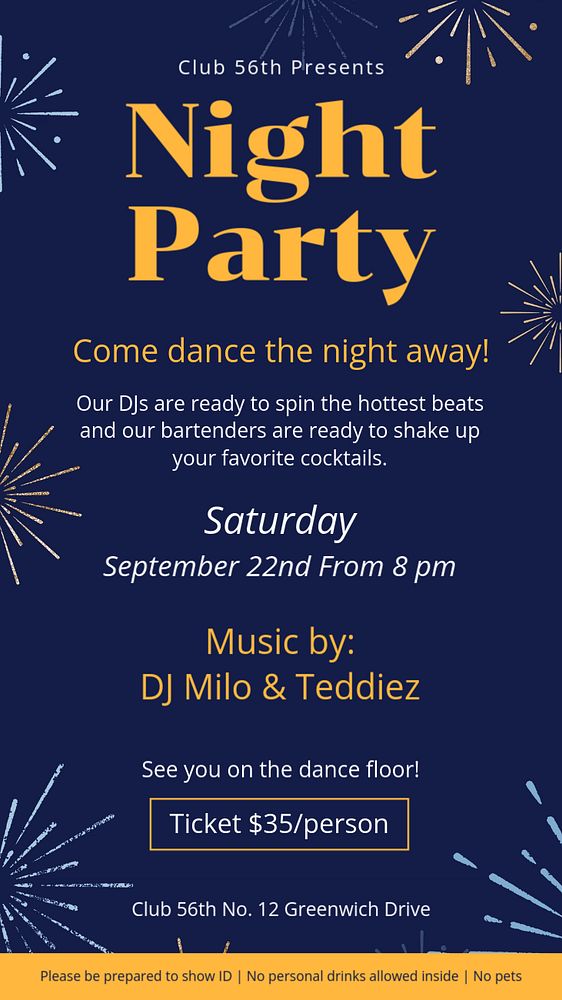 Night party Instagram story template, editable text