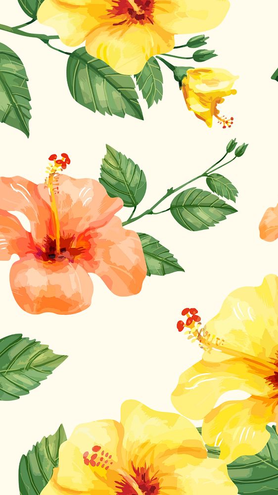 Watercolor hibiscus mobile wallpaper, editable flower design