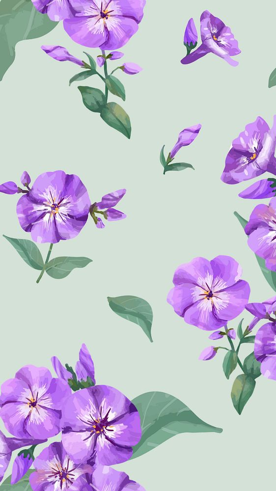 Purple phlox pattern mobile wallpaper, editable watercolor flower design