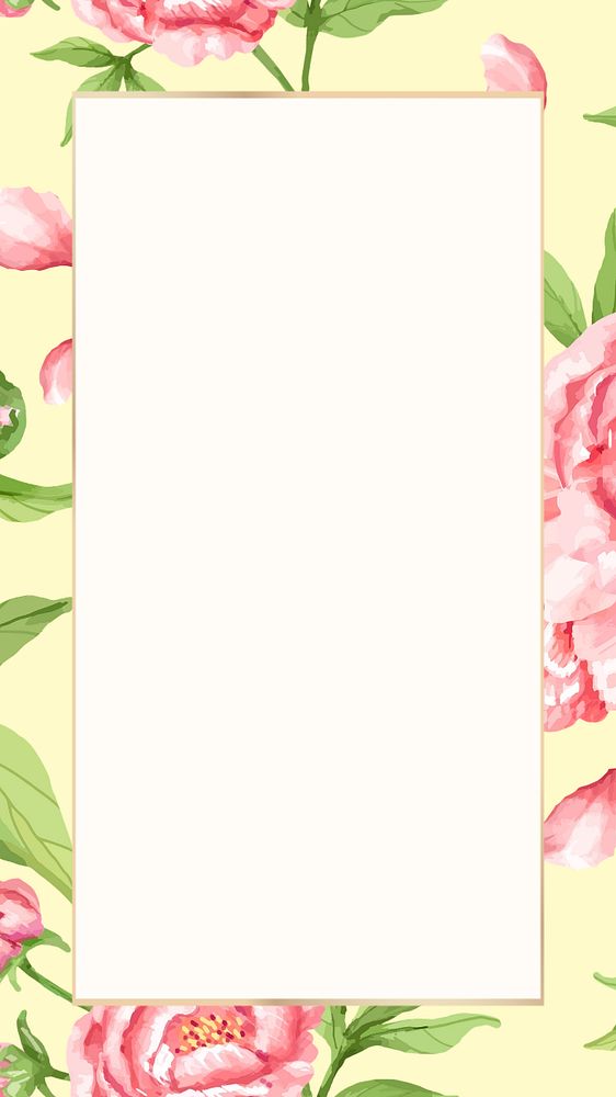 Watercolor flower frame mobile wallpaper, editable pink peony design