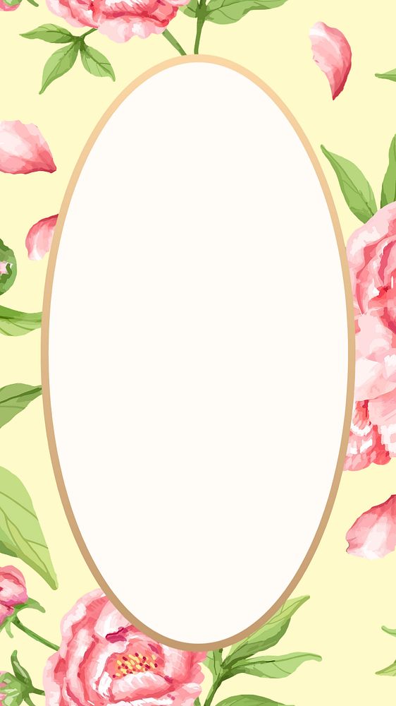 Editable flower frame mobile wallpaper, watercolor pink peony design