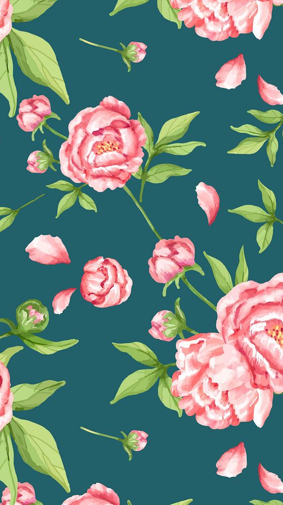 Editable floral mobile wallpaper, peony pattern design