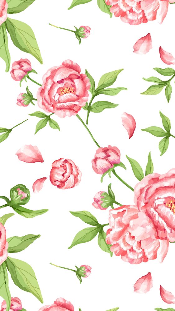 Editable floral mobile wallpaper, peony pattern design