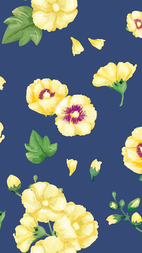 Editable floral mobile wallpaper, yellow hollyhocks pattern design