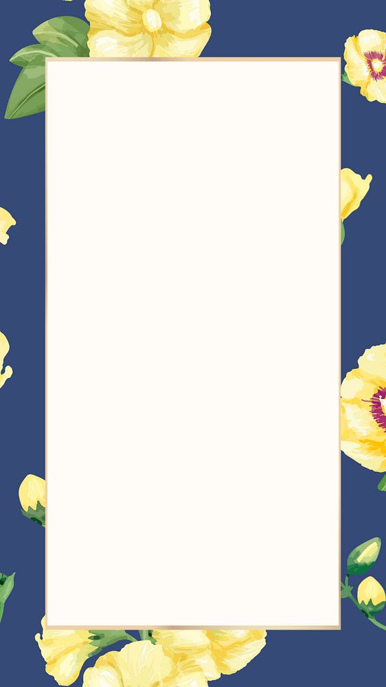 Watercolor yellow hollyhocks mobile wallpaper, editable frame design