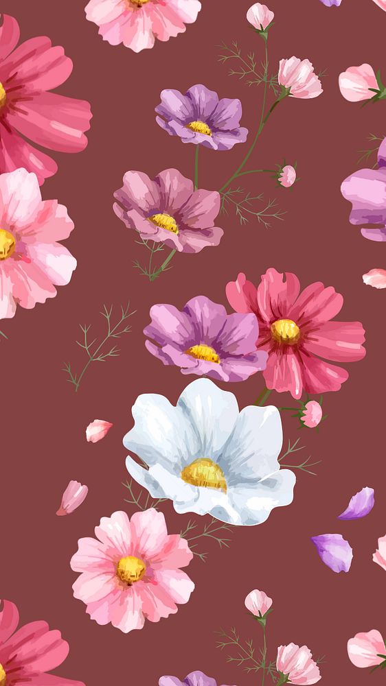 Flower pattern mobile wallpaper, editable watercolor design