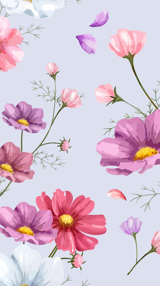 Flower pattern mobile wallpaper, editable watercolor design