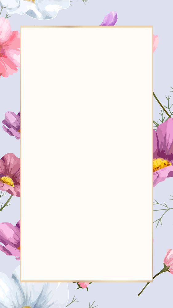 Watercolor flower frame mobile wallpaper, editable colorful design