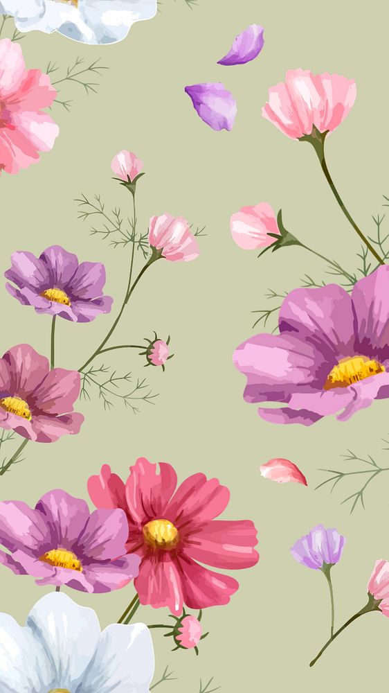 Editable floral mobile wallpaper, colorful pattern design