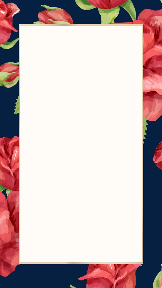 Watercolor red rose mobile wallpaper, editable frame design