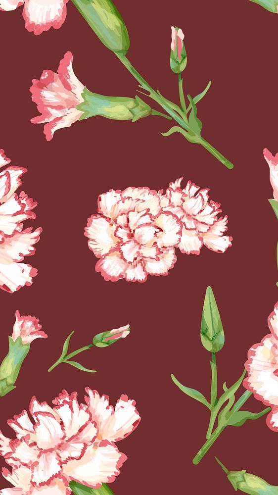 Carnation pattern mobile wallpaper, editable watercolor flower design