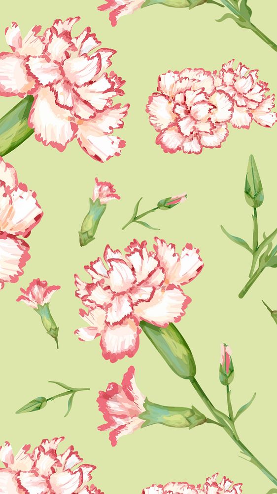 Carnation pattern mobile wallpaper, editable watercolor flower design