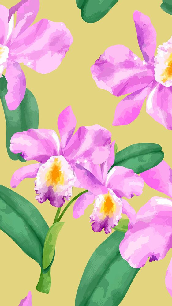 Editable floral mobile wallpaper, cattleya orchid pattern design