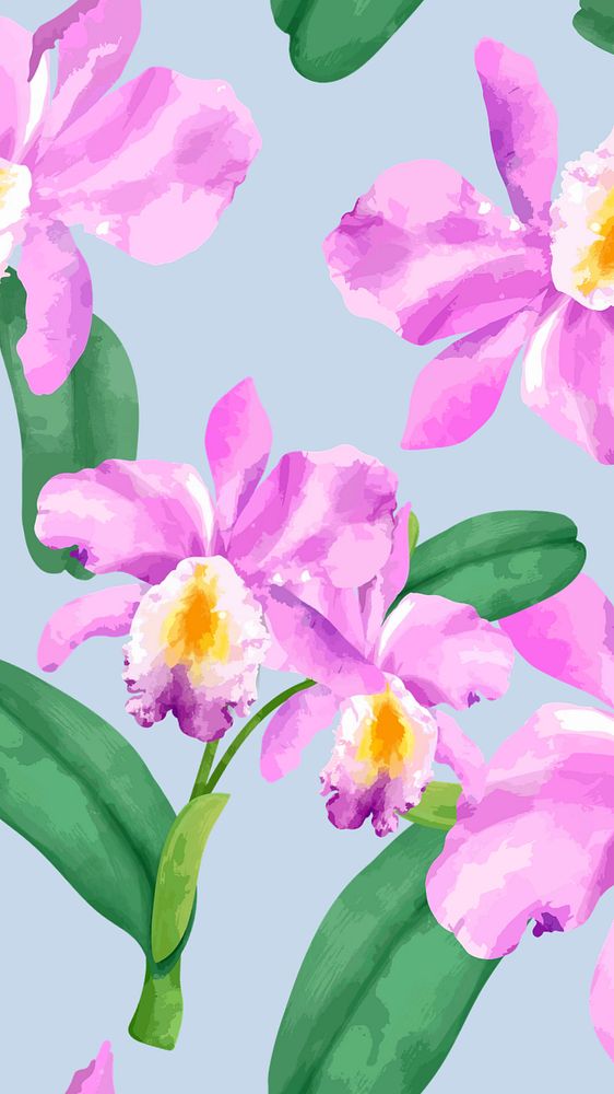 Editable floral mobile wallpaper, cattleya orchid pattern design