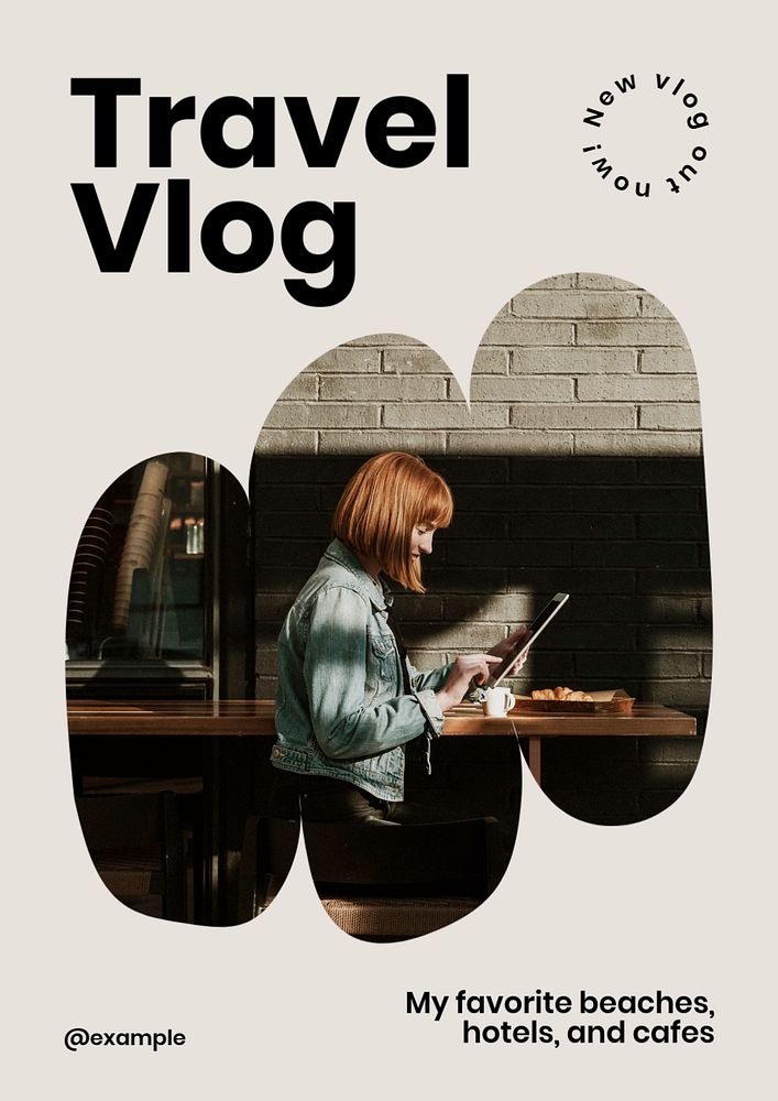 Travel vlog poster template, editable text and design