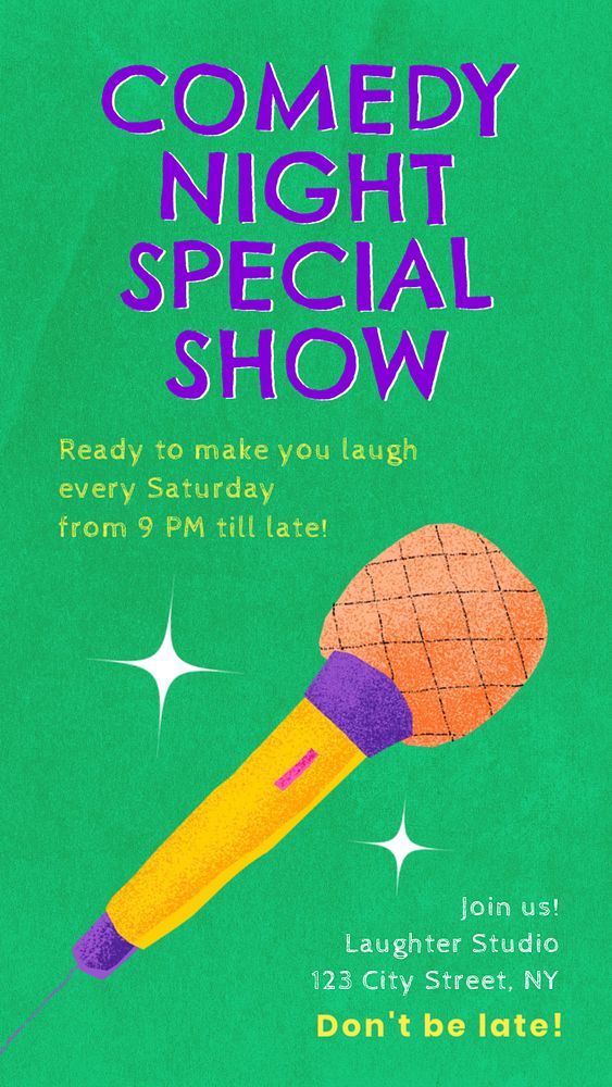 Comedy night special  Instagram story template, editable text