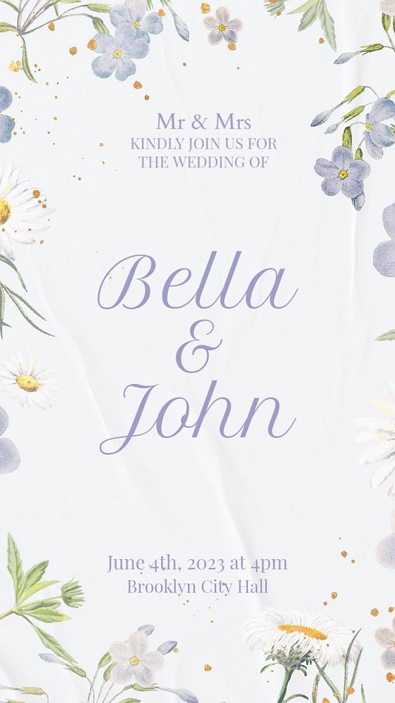 Wedding invitation Instagram story template, editable text