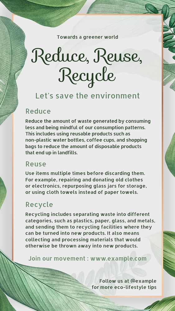 Reduce, reuse, recycle Instagram story template, editable text